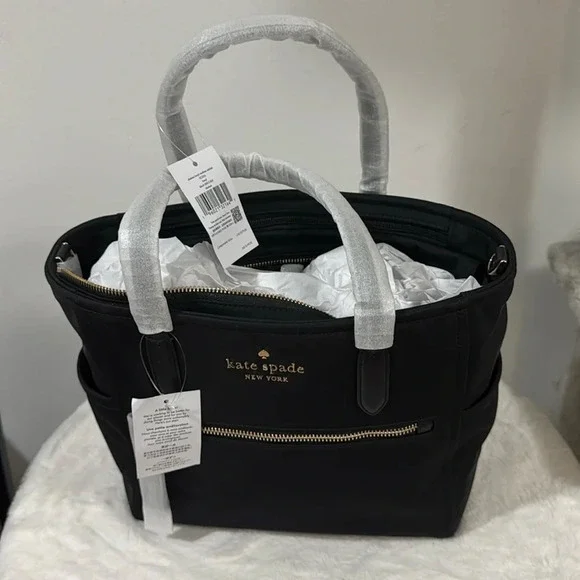 NWT Kate Spade Medium Chelsea Satchel Black Nylon Gold Tone Hardware. - Picture 1 of 7